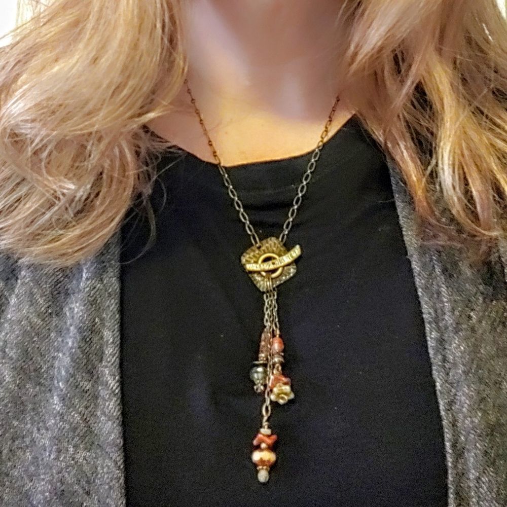 Artisan Bronze Toggle Bead Drop Necklace NWOT